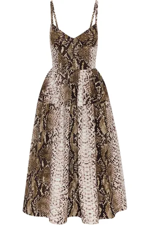 Oscar de la Renta Snake Popeline-Midikleid