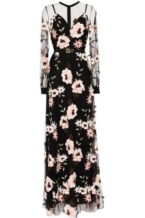 Elie saab Tüllkleid mit Blumenstickerei
