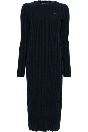 Maison Kitsuné Geripptes Kleid mit Karomuster