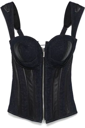 MITILIANE COUTURE Jeans-Corsage mit Ledereinsätzen