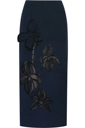 Oscar de la Renta Tweed-Rock mit Orchideen-Stickerei