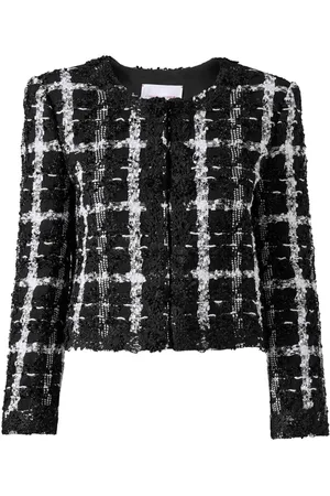 Carolina Herrera Karierte Tweed-Jacke ohne Kragen
