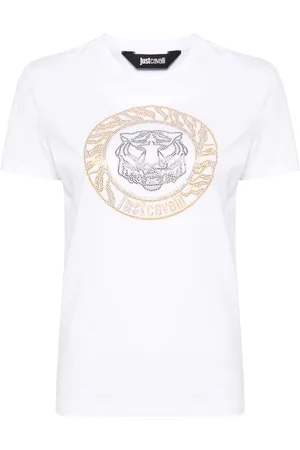 Roberto Cavalli Tiger Head T-Shirt mit Nieten