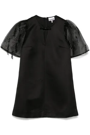 Ganni Organza-Minikleid mit Fransen
