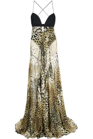 Roberto Cavalli Langes Kleid mit Leoparden-Print