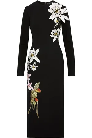 Oscar de la Renta Orchid Midikleid mit Kristallgarn