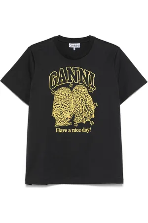 Ganni Jersey-T-Shirt mit Eulen