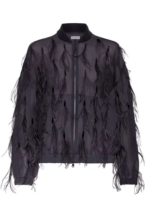Brunello Cucinelli Satin-Jacke mit Federn