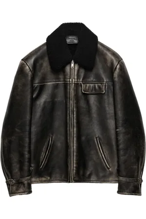 Prada Lederjacke mit Shearling-Kragen