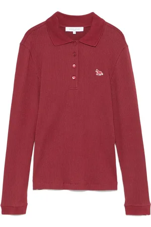 Maison Kitsuné Fein geripptes Langarmshirt mit Polokragen