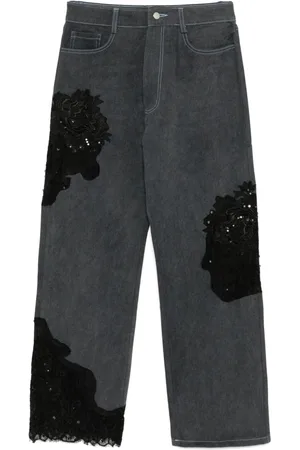 Collina Strada Gerade Jeans mit Spitzeneinsätzen