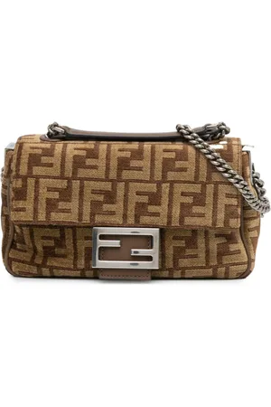 Fendi 2010-2024 mittelgroße Zucca Baguette Schultertasche mit Kettenriemen