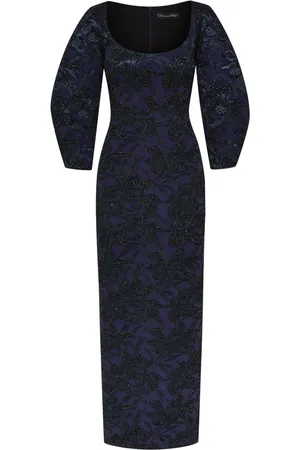 Oscar de la Renta Metallic Orchid Jacquard-Abendkleid