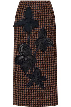 Oscar de la Renta Karierter Orchid Tweed-Bleistiftrock