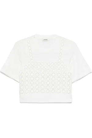 Sandro Cropped-T-Shirt mit Perlen