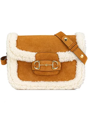 Gucci 2020 kleine Horsebit 1955 Umhängetasche aus Wildleder mit Shearling-Besatz