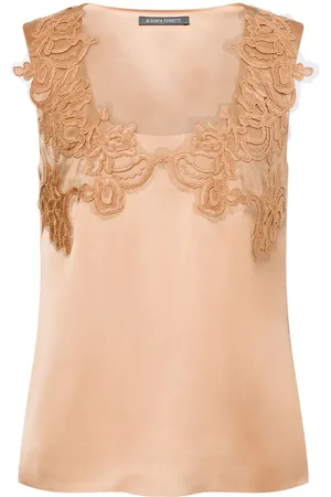 Alberta Ferretti Top aus Satin mit Blumenstickerei