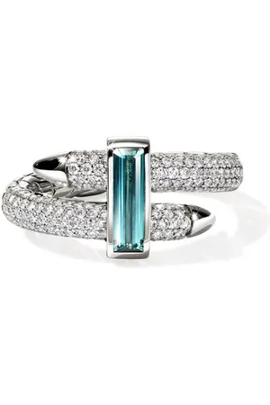 John Hardy 18kt Spear Weißgoldring mit Diamanten und Turmalin