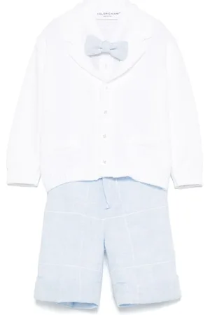 COLORICHIARI Set aus gestreifter Shorts, Hemd und Cardigan