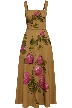 Oscar de la Renta Twill-Maxikleid mit Rosen-Print