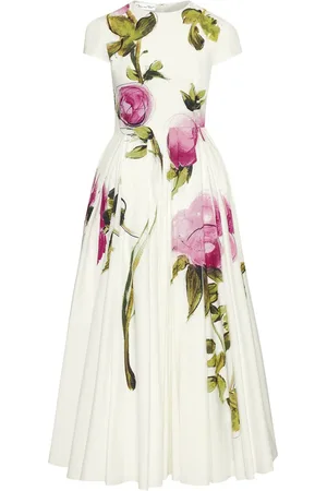 Oscar de la Renta Popeline-Maxikleid mit Rosen-Print
