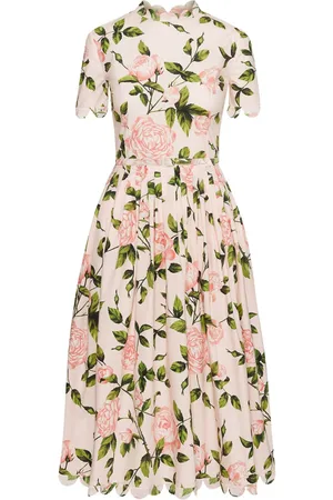 Oscar de la Renta Popeline-Midikleid mit Rosen-Print