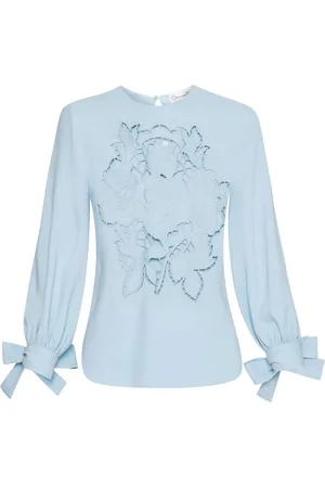 Oscar de la Renta English Rose Georgette-Bluse mit Cut-Out