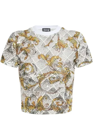 VERSACE Outline Cropped-T-Shirt mit Barocco-Print