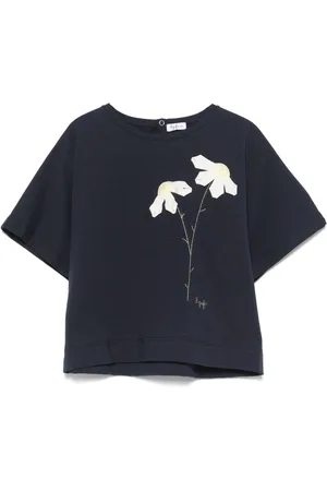 Il gufo T-Shirt mit Blumenapplikationen
