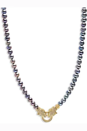 Nialaya Double Panther Head Choker mit Perlen