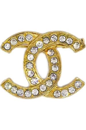 CHANEL 1990-2000s CC Brosche mit Strass