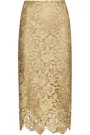 Oscar de la Renta Foil Rose Guipure-Midirock