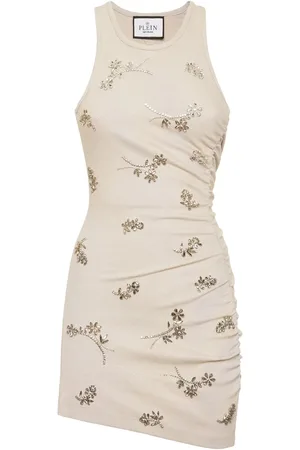 Philipp Plein Geripptes Minikleid mit Blumenverzierung