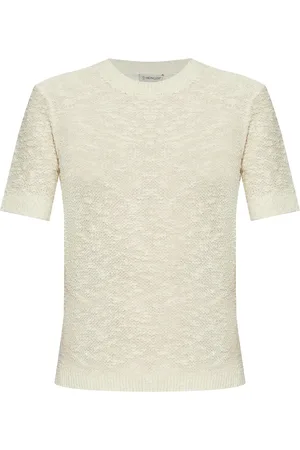 Moncler Bouclé-T-Shirt mit Lochstrickmuster