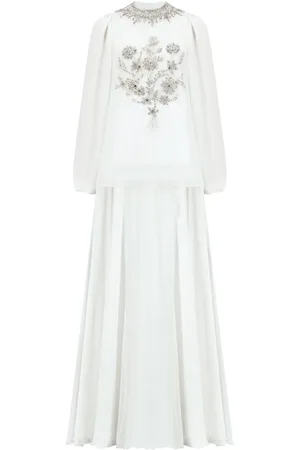 Dina Melwani Besticktes Chiffon-Abendkleid