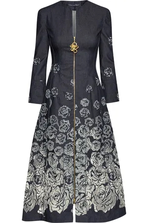 Oscar de la Renta Devoré-Midikleid mit Rosenmotiv