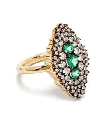 LEANDRA BAGS 18kt Maxi Lanzadera Gelbgoldring mit Diamanten und Smaragd