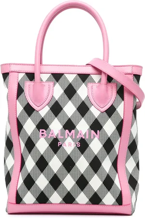 Balmain 2020-2024 karierte B-Army Shopping Satchel-Tasche aus Canvas 26cm