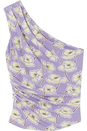 VERSACE Gerafftes Poppies One-Shoulder-Top