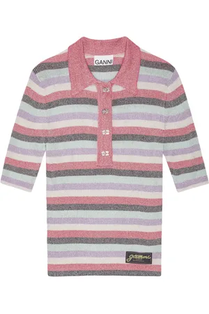 Ganni Gestreiftes Poloshirt aus Lurex-Strick