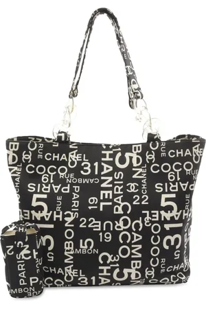 CHANEL 2002-2003 By the Sea Line Coco Print Canvas Beach Tote Bag