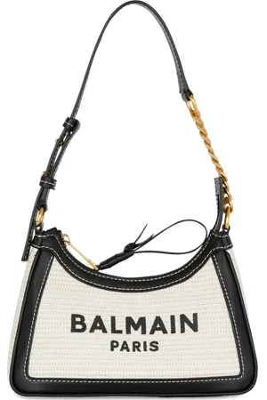 Balmain B-Army Schultertasche aus Raffiabast