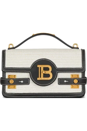 Balmain B-Buzz Schultertasche aus Raffiabast