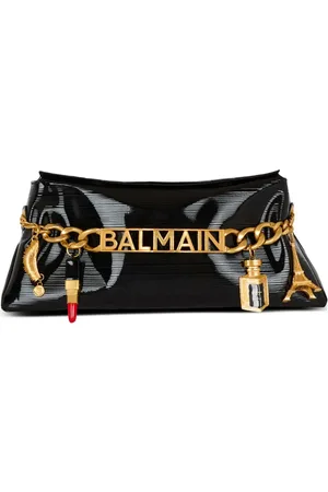 Balmain 1945 gestreifte Soft Clutch aus Leder