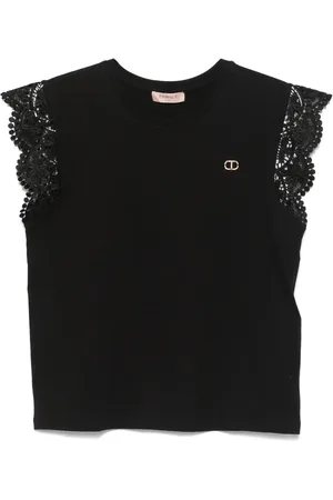 Twin-Set T-Shirt mit angeschnittenen Spitzenärmeln