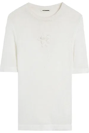 Jil Sander Gestricktes T-Shirt mit Häkelblume