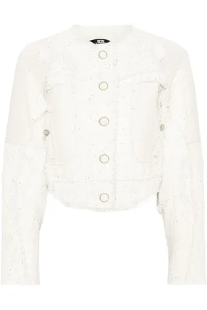 GCDS Tweed-Jacke mit Ledereinsätzen