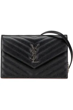Saint Laurent 2016 Grain de Poudre Matelassé Chevron Monogram Portemonnaie mit Kettenriemen