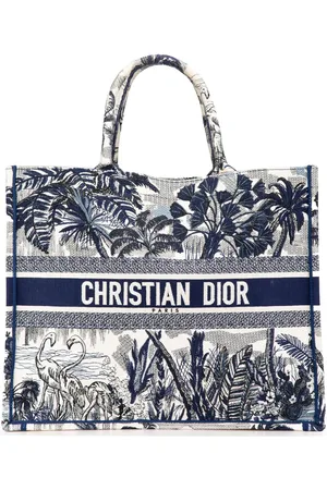 Dior 2020 große Toile de Jouy Book Tote Bag aus Canvas mit Palmenstickerei