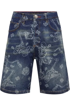 Philipp Plein Jeans-Shorts mit Skelett-Print